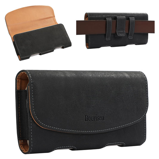 Bourisen Phone Holster Phone Pouch Phone Case Belt Clip Belt Loops Faux Leather for Man for Samsung S25 S24 S23 S22 S21 Ultra/LG/Moto (Black&Yellow, XL(7.0’’x3.5’’x0.9’’))