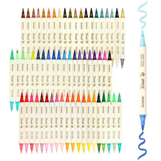 Grabie 120 Colors Acrylic Paint Markers, 60 Pack Dual Tip Soft Brush Acrylic Markers, Water-Based Paint Pens for Paper, Rock Painting, Wood, Canvas, Glass, Fabric, DIY Craft Art Supplies for All Ages