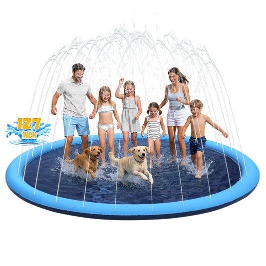 127inch Extra Large Non-Slip Splash Pad Sprinkler for Kid and Dog, Toddler Outdoor Toys for Ages 3-12 Boys Girls, Kiddie Dog Pool, Summer Outdoor Water Kids Toys, Parent Games, Backyard, Lawn