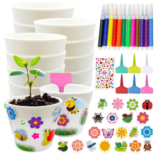 Cinrobiye 30 Set Flower Pot Craft Kit, DIY Flower Pots for Crafts with Stickers Pens Plant Tags, Spring Arts and Crafts Classroom Party Gardening Activity Supplies（Big）