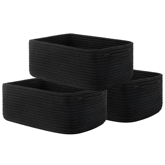 Small Woven Basket, 13.5 x 9.5 x 5 Inches, Storage Basket for Organizing, Cute Small Rope Shelf Closet Cube Storage Bins Baskets for Shelves, Dog Toy Gift Baskets Empty, 3 Packs, Black