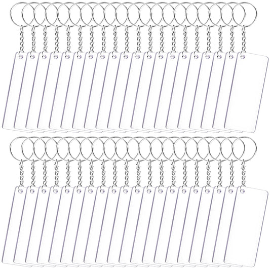 Duufin 120 Pieces Acrylic Keychain Blanks Set Including 40 Pieces Rectangle Acrylic Ornament Blanks (3 x 7cm) 40 Pieces Key Rings with Chain and 40 Pieces Jump Rings for DIY Projects and Craft