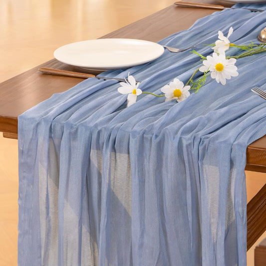 Socomi Cheesecloth Table Runner - Dusty Blue Boho Style | 120 Inch for Weddings & Parties