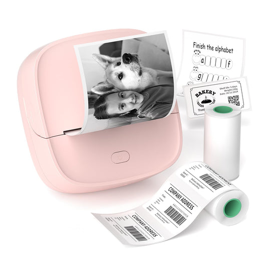 Gloryang JD-23 Sticker Printer, Mini Portable Thermal Printer Print Pod, Inkless Bluetooth Label Maker Machine for DIY Crafts, Journaling, Office & Home Use, 2 Rolls Sticker Paper, Pink