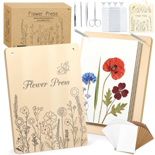 Dreamon Large Flower Press Kit - 11.8" x 8.3" 10 Layers DIY Wooden Flower Pressing Kit with Storage Bag Arts and Crafts Kits for Adults & Teens, Great Gift for DIY Arts and Crafts Lovers