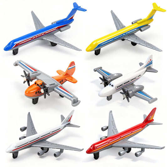 QUANA Airplane Toys, 6 Pack Metal Plane Pull Back Toy Airplanes for Kids 3-5 6 7 Years Old, Die Cast Aircraft Models Kids Play Vehicles Goodie Bag Stuffers Birthday Gifts