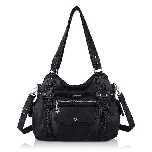 Angel Barcelo Large Purses for Women Soft PU Leather Hobo Bag for Women Shoulder Bag Black