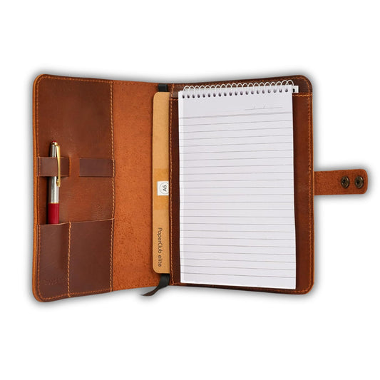 CestAntiQ Rustic Leather Journal Cover | Handmade 6x9 Spiral Steno Pad Holder | Full-Grain Top-Bound Notebook Sleeve & Refillable Cahier Cover (Brown)