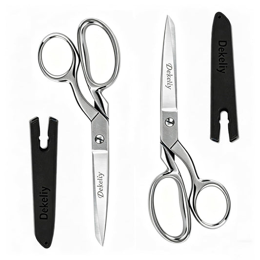 DEKELIY 2 Pack 8" Dressmaker Fabric Scissors, Heavy Duty Stainless Steel Tailor Sewing Shears with Protective Sheath, Multi-Purpose Sharp Fabric Scissors for Cutting Cloth, Thread, and Crafting