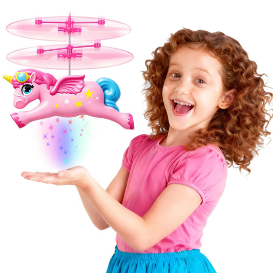 Bloolilies Flying Unicorn Toys for Girls, Magic Flying Fairy Toy Rc & Hand Controlled Unicorn Mini Drone Helicopter Toy with LED Light for Girls Age 6 7 8 9 10 11 12 Years Old Birthday Gift for Kids