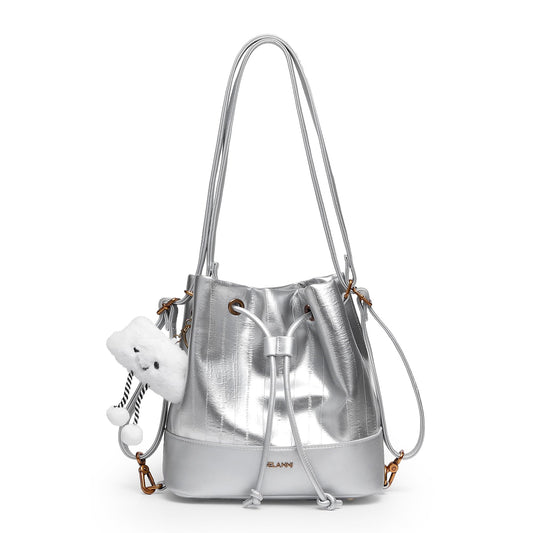 Hobo Bucket Bags for Women PU Leather Trendy Shoulder Purses Small Crossbody Bag 2025 Fashion Daily Convertible Backpack Purse with Adjustable Strap Sliver