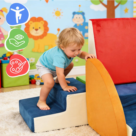 Ancaixin 7-Piece Baby Foam Climbing Blocks with Crawl Tunnel, Soft Foam Climbing Blocks for Toddlers,Baby Play Gym, Indoor Toddler Climbing Toys, Soft Play Set, Birthday Gifts for Boys and Girls