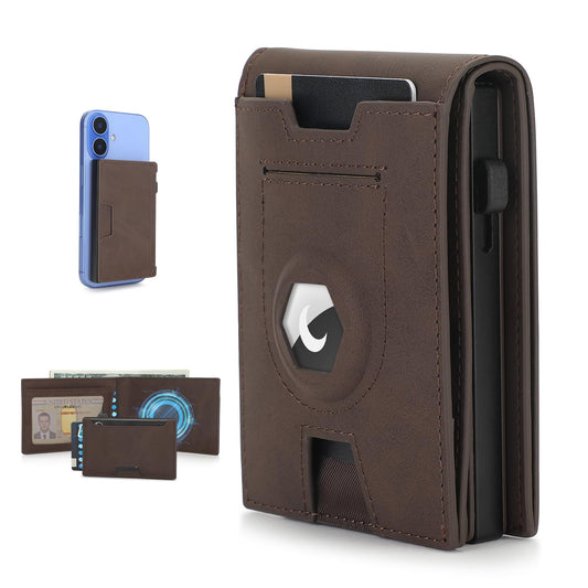 BAIGIO Airtag Wallet for Men, Slim RFID Bifold Wallet with Detachable Magnetic Pop Up Card Holder & AirTag Holder, Smart Minimalist Wallets for 10 Cards, Cash Slot & ID Window, Gifts for Men