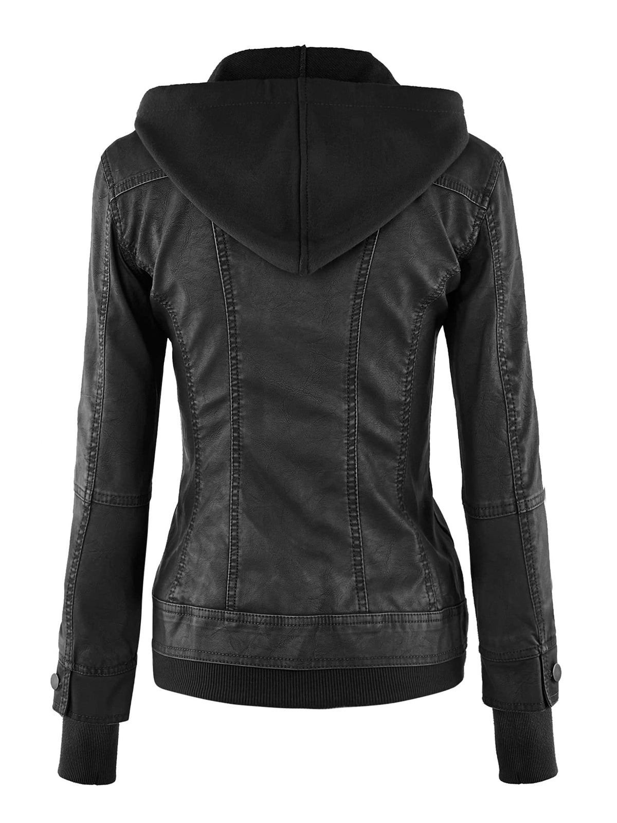 Made By Johnny MBJ WJC664 Womens Faux Leather Jacket with Hoodie XS Black