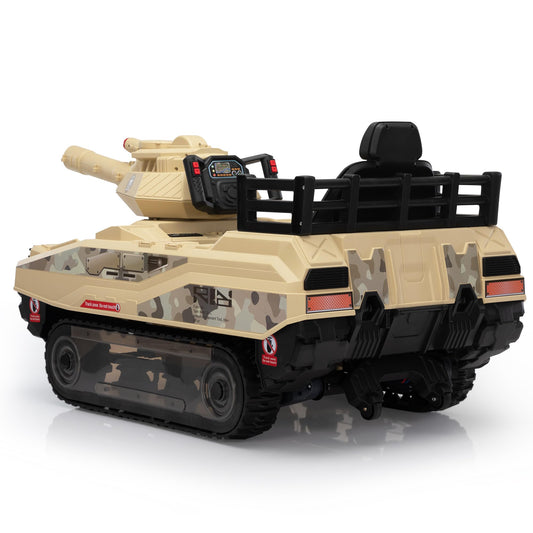 TOBBI 24V Electric Kids Ride on Toys, Battery Powered Tank Car for Toddlers to Drive with Remote Control/8 Missiles/360°Spin/Rubber Tracks/Music, Off-Road Vehicles for Boy&Girl Aged 3-8 Years