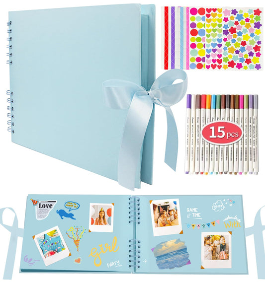 EVNEED 11.5 x 8.5 Inch Scrapbook Photo Album,Wedding Guest Book Anniversary Memory Scrapbooking,Wedding Photo Album with DIY Accessories Kit for Craft Paper DIY,Xmas Gift,80 Pages (40