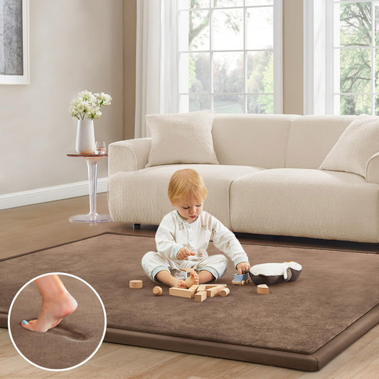 ILPEOD Baby Play Mat for Floor Nursery Rug Muscle Mat Area Rug Playroom Rug 79"x110" Playpen Mat Memory Foam 1.3" Thick Crawling Mat for Babies,Toddlers, Infants, Kids,Chestnut
