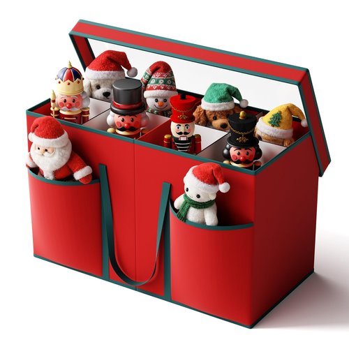 Christmas Figurine Storage Box & Nutcracker Storage Containers with Visible Lid for 15-inch Collectibles, Large Holiday Ornament Decor Organizer Keeps 8 Figurines, Xmas Decoration Storage Box, Red