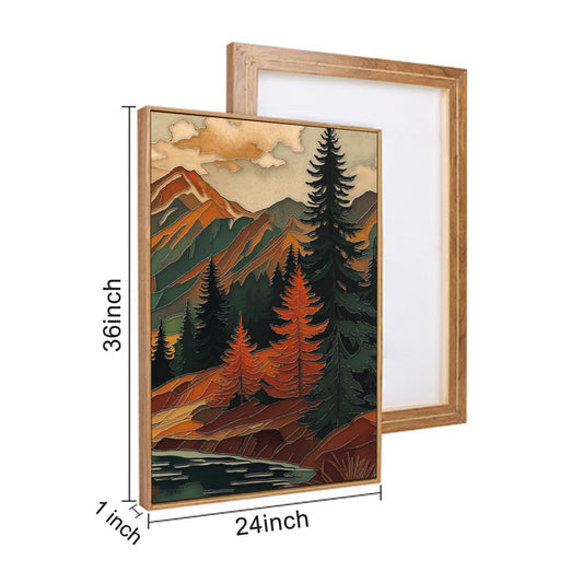 HPINUB Abstract Boho Mountain Framed Canvas Wall Art Set,Vibrant Forest Pine Tree Wall Decor,Textured Landscape Artwork Rustic Linear Scenery Art Print for Living Room,Bedroom,Office-24 x36 x3