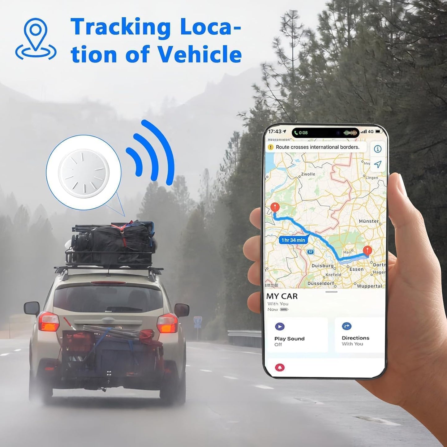 Dahetag (Black,1PCS) GPS Tracker for Vehicles,Real Time Car GPS Tracker Work with Apple Find My(iOS Only),No Monthly