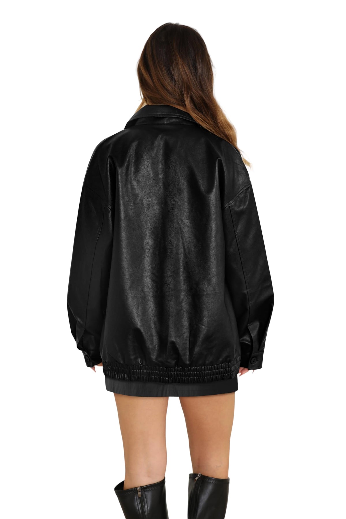 WIHOLL Jacket for Women Cute Motorcycle Biker Leather Coats Vintage 2025 Fall Fashion Outfits Winter Clothes Trendy Cowboy Chic Black S