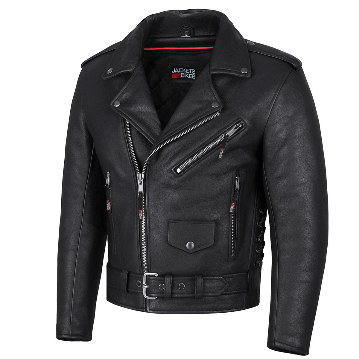 ICONIC Motorcycle Jacket for Men, Premium Buffalo Leather, Insulated Liner, Classic Side Laces, Cruiser Biker Black S