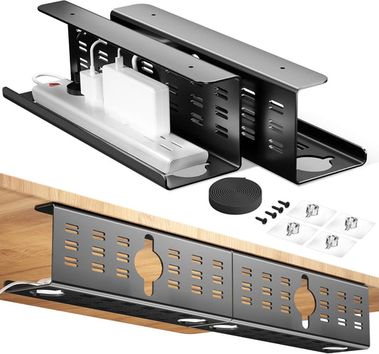 Cinati 2 Pack 32" Cable Management Under Desk Black, Large Cable Management Tray, Under Desk Alloy Steel Wire