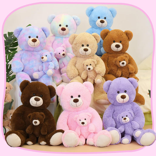 Tezituor Big Teddy Bear with Baby, 39 inch Large Mommy Teddy Bear with Baby, Giant Stuffed Bear for Kids, Girlfriend on Mother's Day, Valentine, Christmas, Baby Shower, Tie-dye Pink