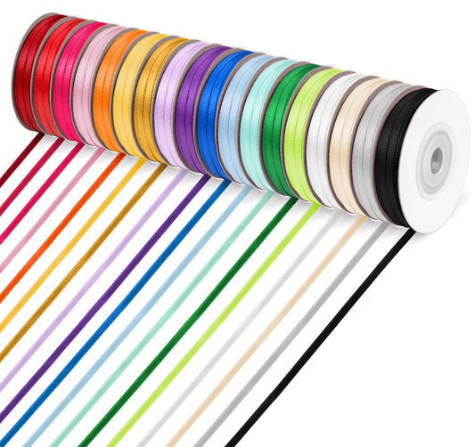 ABSOFINE 18 Colors Double Faced Satin Ribbon Polyester 393 Yards,1/8 inch Solid Fabric Ribbon Roll for Gift Wrapping, DIY Crafts, Wedding Birthday Party Decorations