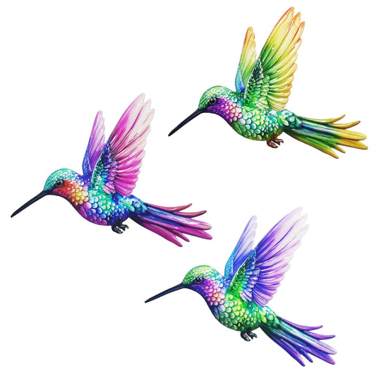 John's Studio 3Pcs Metal Hummingbird Wall Decor Outdoor Garden Hanging Art Sculptures Home Theme Decorations for Kitchen Bathroom and Pool
