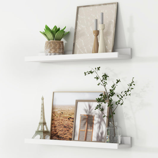 FLYJOE Picture Ledge Shelf, Floating Shelves Set of 2, 24 Inches Nursery Book Shelves for Toys Storage, Kids Bookshelf Wall Mounted for Living Room Bedroom Decor Books Photo Frames, White