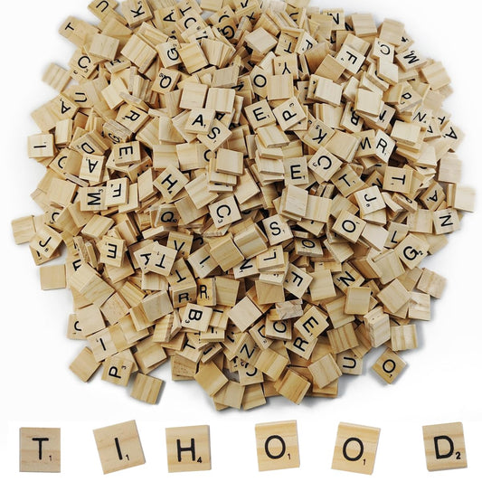 TIHOOD 1000PCS Wooden Letter Tiles for Crafts, Wood Tiles, DIY Gift Decoration, Making Alphabet Coasters and Crossword Game