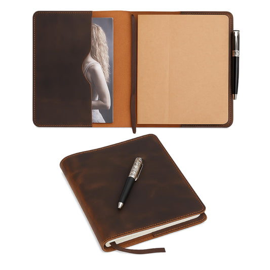 TheAntiq XL Leather Journal Cover 7.5 x 9.5 Inch – Refillable Genuine Leather Notebook Cover for Composition Notebook, Planner & Diary – Handmade Protective Travel Writing Case, Brown