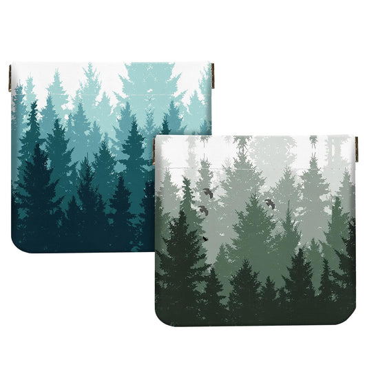 2Pcs PU Leather Small Squeeze Coin Purse Pouch Mini coin Bag Unique And Cute Wallet Cosmetic Bags Change Bag For Women Girls Men （Green Forest L