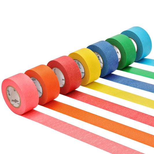 skytogether Colored Masking Tape 1 Inch Wide Rainbow Color Masking Tape Rolls for Kids Classroom Painters Colorful Art Craft Tape, 1 Inch x 16.4 Yards, 7 Rolls