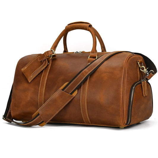 SAIION Leather Duffel Bags for Men and Women, 20 Inch Full Grain Leather Travel Overnight Weekend Duffel, 9804 Light Brown