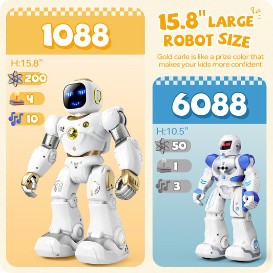 Ruko 1088 Smart Robot for Kids, Large Programmable Interactive STEM RC Robot, Voice Control and App Control, Gifts for Boys and Girls 4 5 6 7 8 9, Gold