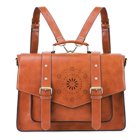 ECOSUSI Backpack for Women Briefcase Messenger Laptop Bag Vegan Leather Satchel Work Bags Fits 15.6 inch Laptops, Brown
