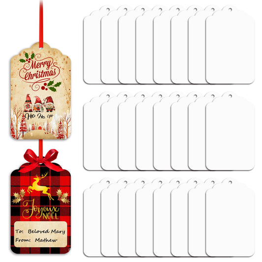 Leafcraft 24Pack 3inch Sublimation Hanging Ornament Blanks Aluminum Double Side Christmas Stocking Name Tag Gift Tag for Heat Press DIY Craft Personalized Wedding Birthday Party Decoration (Scalloped)