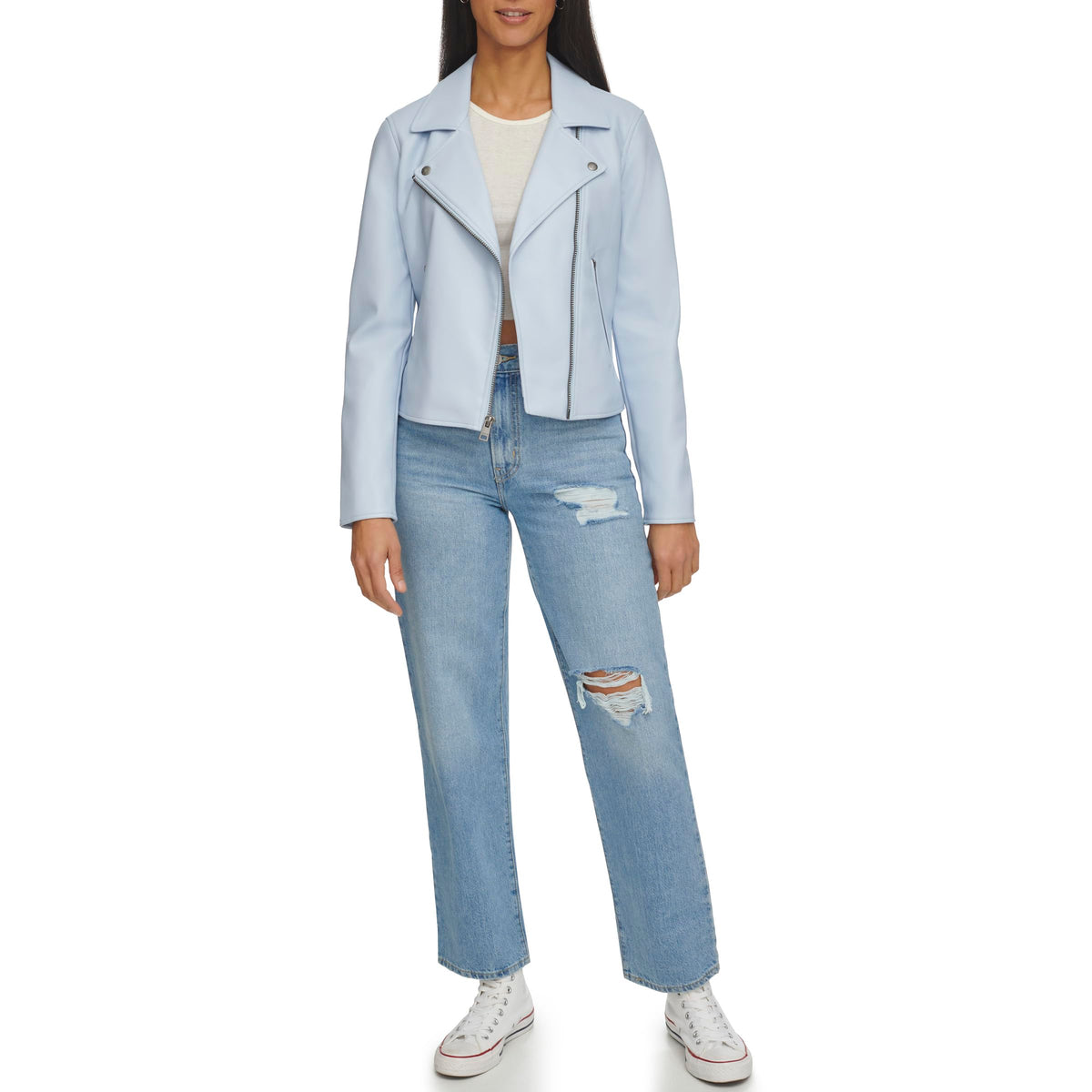 Levi's Women's Smooth Faux Leather Moto, Dusty Blue, X-Small