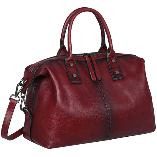 Iswee Genuine Leather Women's Red Shoulder Bag Hobo Top Handle Satchel Work Tote (Wine)