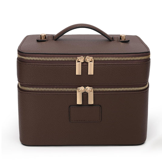 HiTotes Large Makeup Bag Duo Vanity Case for Women Leather Makeup Case Travel Toiletry Bag Portable Double Layer Cosmetic Bag
