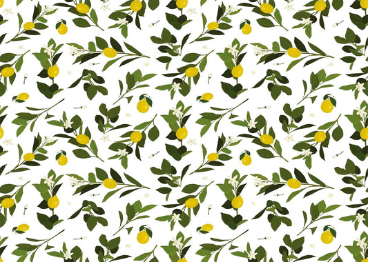 CORFOTO 9x6ft Summer Fabric Lemon Branch Backdrop Yellow Lemons Green Leaves White Flowers Citrus Pattern Photography