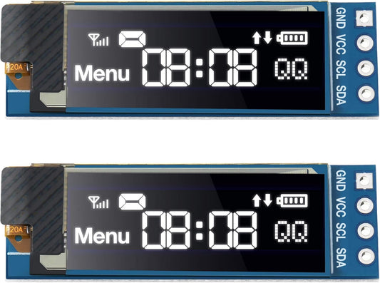 2 I2C 0.91 Inch I2C 3.3V 5V(White Frienda Pieces OLED Display Module, OLED Screen Driver, Compatible with Arduino