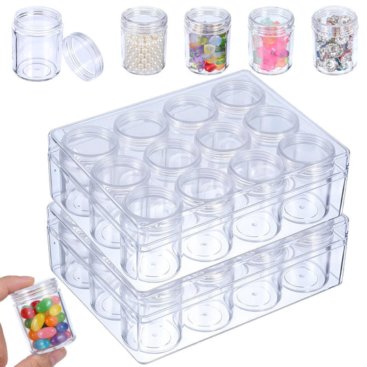 Xaajooio 2 Pack Clear Plastic Bead Storage Containers 12 Grids Portable Small Diamond Art Painting Organizer Box with Screw Lids for Jewelry, Beads, Rhinestones, Crafts, and DIY Accessories