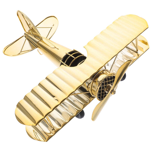 Alipis Vintage Metal Airplane Model Retro Iron Aircraft Glider Biplane Kids Air Plane Toys for Photo Props Office Bedroom Home Desktop Decoration Golden, 21.30X18.50X10.00CM, 08TLF55U52I3GULM2709G