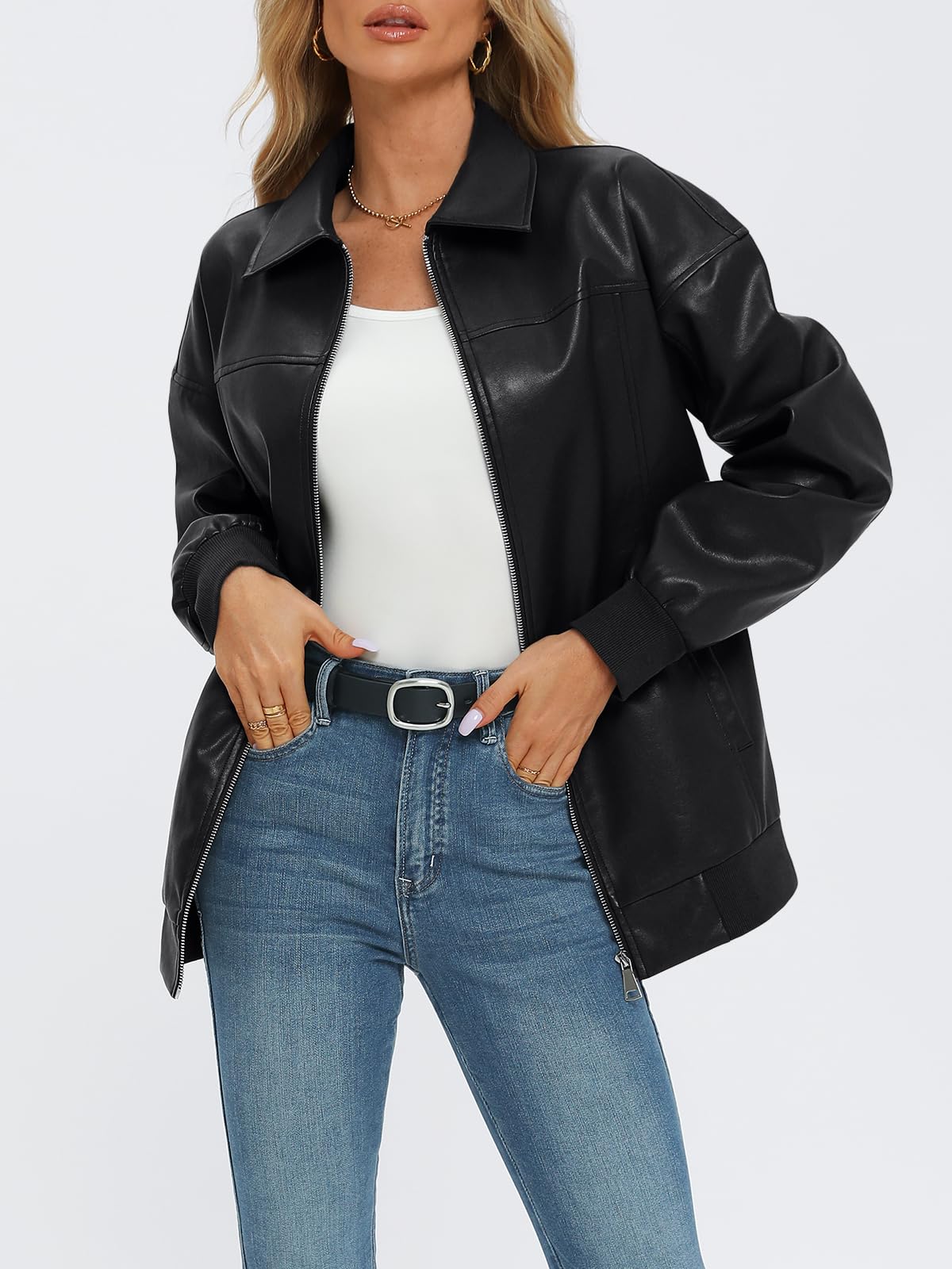 AUTOMET Womens Oversized Leather Jackets Zip Up Coats Faux Motorcycle Bomber Outfits Fall Trendy Fashion Winter Clothes 2026 Black S