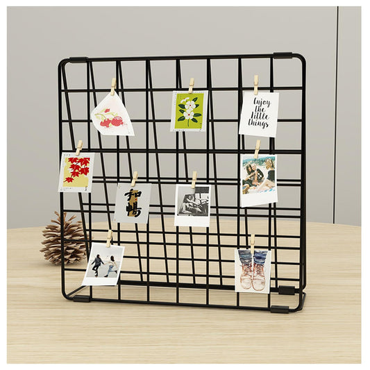 BEKMLOD Photo Display Rack, Note Display Rack, Double sided Photo Metal Rack, Desk Photo Manager, With 20 Wooden Clips, Black