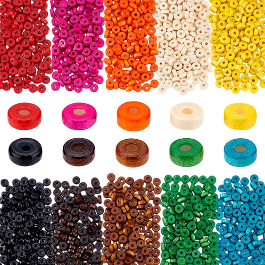 PH PandaHall 2000pcs 10 Colors Wood Beads, 8x3mm Wooden Beads Flat Loose Spacer Bead Rondelle Colorful Wooden Bead with 2.5mm Hole for Bracelets Necklaces Keychains Jewelry Making DIY Crafting