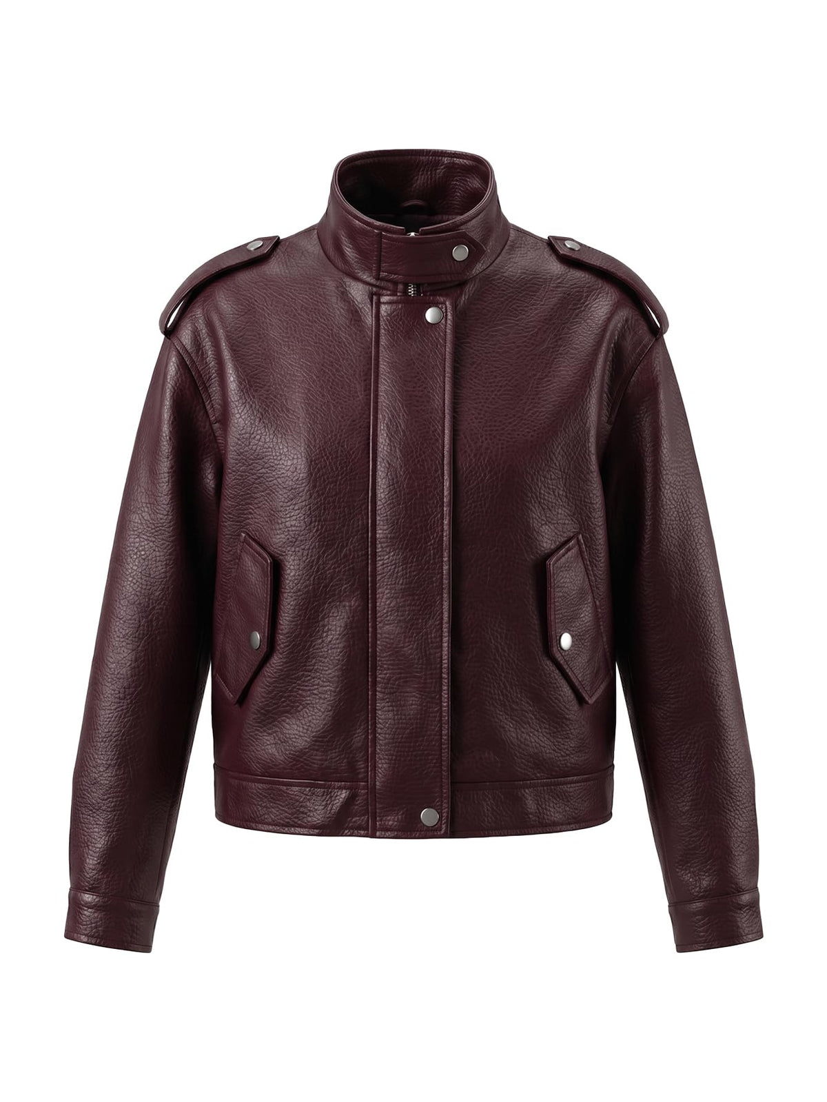 Bellivera Women's Faux Leather Jacket 2026 Spring Oversized Bomber Biker Coat Vintage Casual Look PS 001 Wine XL